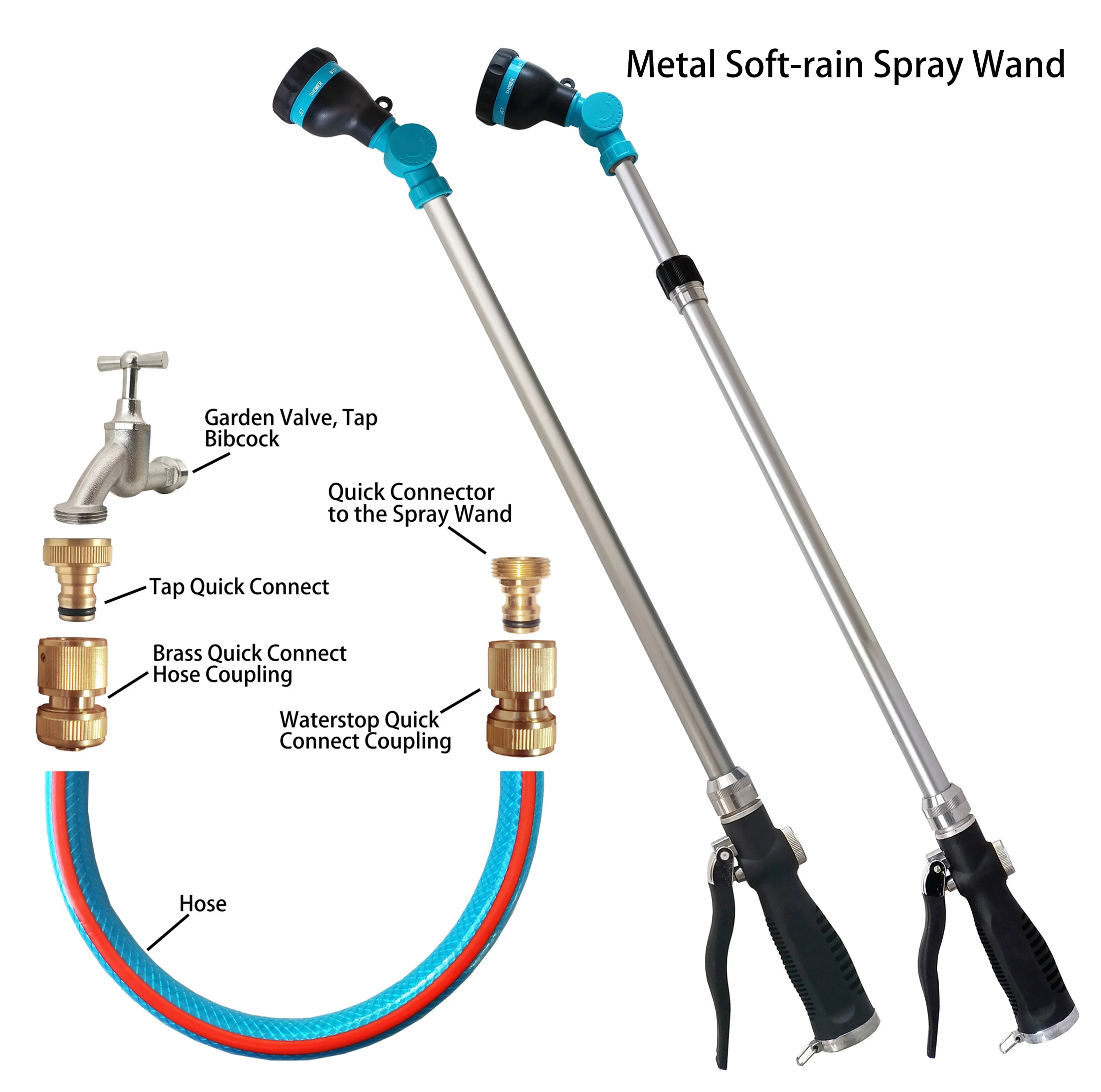 回転頭部及び制動機の人間工学的のガーデン・ホースのスプレーの槍が付いている金属ソフト雨スプレーの細い棒