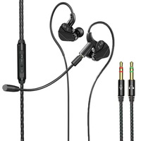 Earphone Komputer Desktop In-Ear dengan Mikrofon 2-in-1 Berkabel Khusus Gaming E-sports USB Dual Plug