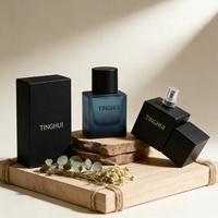 Set de Regalo de Perfume en Botella de Vidrio Degradado Azul Marino con Caja Transparente, Logotipo Personalizado, Atomizador Cuadrado, Botella de Fragancia de Vidrio de Alta Gama para Hombre
