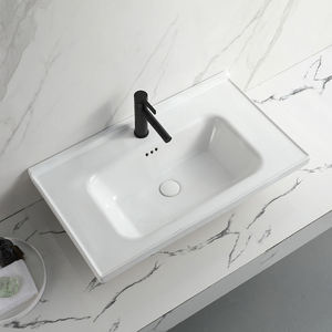 Vasque de salle de bain rectangulaire blanche en céramique moderne à poser sur comptoir, en surface solide - Product Image 3