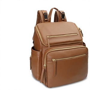 Mochila Pañalera MISS FONG de Cuero, Casual, Multifuncional, Gran Capacidad, Organizador con Colgador <span class=keywords><strong>para</strong></span> Cochecito, Color Marrón - Product Image 1
