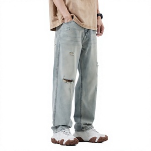 Wholesale Custom Logo <b>Men's</b> Vintage Winter Breathable Straight Regular <b>Jeans</b> <b>Flared</b> Denim Washed Streetwear Pants - Product Image 6