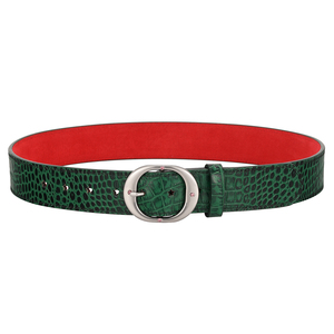 <span class=keywords><strong>Cinture</strong></span> in Vera Pelle di Vacchetta di Alta Qualità con Motivo Alligatore Verde e Fori a Stella, Design Casual alla Moda - Product Image 5