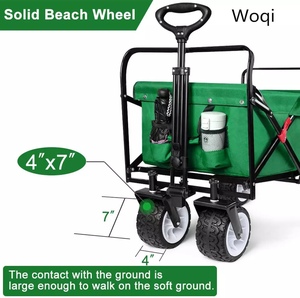 Woqi katlanır katlanabilir vagon yardımcı açık kamp plaj arabası evrensel geniş tekerlekler ve ayarlanabilir kolu yeşil - Product Image 2