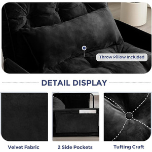 Modular <b>Sponge</b> <b>Sofa</b> Square Shape Black Velvet Fabric Living Room Chair With Cushion <b>For</b> Adults And Family Use - Product Image 2