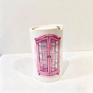 Custom Handmade Ceramic Porcelain Coffee Mug | Handpainted Glass Display Cabinet Pattern | Holiday Gift