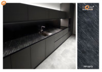 Lámina de Superficie Sólida Koris, Mármol Negro Modificado con Vetas Personalizadas para Encimeras y Muebles de Baño