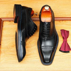 Chaussures Oxford pour hommes, style italien, en cuir véritable, à lacets, faites à la main, pour les occasions spéciales, bout pointu, respirantes, antidérapantes, légères - Product Image 1