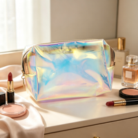Grande trousse de toilette en PVC irisé, personnalisable, avec effet holographique laser, imperméable, pour le maquillage et les voyages