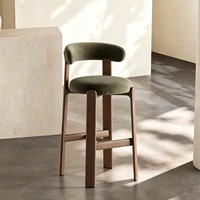 Tabouret de bar en bois massif de style rétro moderne français, style mid-century, tabouret haut pour îlot de cuisine, pour la maison et la restauration, avec dossier