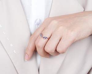 Anillo de boda de racimo de Alejandrita Marquesa de Plata de Ley 925, banda de compromiso chapada en oro rosa de 14 quilates, anillo de banda a juego Curvo - Product Image 5