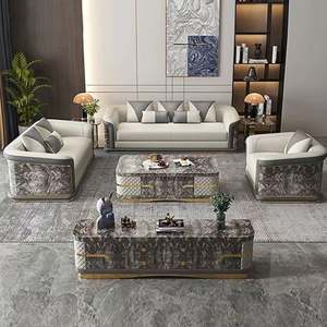 Ensemble de canapés de salon canapé combiné en bois massif <span class=keywords><strong>et</strong></span> cuir véritable 321 grand canapé combiné de salon en cuir véritable gris - Product Image 1