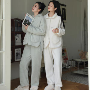 Winter Flannel Sleeping Pajamas Set Women's Nightie 2 Piece Coral Velvet <strong>Pyjamas</strong> Women Nightwear Zipper Casual Nightie Sleepwear - Product Image 1