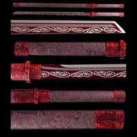 Étui à épée fait main 1065CS rouge bordeaux à texture subtile, simple, de collection, style antique chinois
