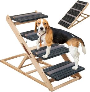Escaleras de madera personalizadas para mascotas 2 en 1, rampa antideslizante plegable para perros y gatos para cama, sofá, coche, escalón ajustable para perros para mascotas pequeñas, medianas y grandes - Product Image 1