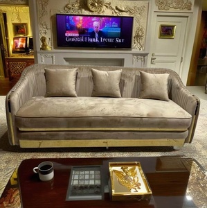 Sofá <span class=keywords><strong>de</strong></span> terciopelo plisado dorado Muebles <span class=keywords><strong>de</strong></span> hotel Sofá tapizado - Product Image 1