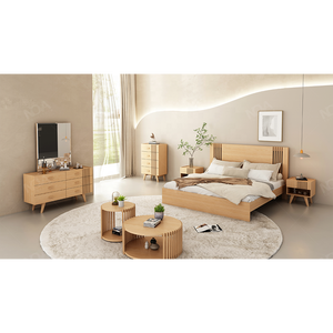 Juegos de muebles de dormitorio para apartamento NOVA Resort, cama King Size, camas dobles de estilo escandinavo, marco de cama con plataforma de madera maciza de roble - Product Image 2