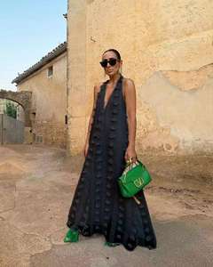 ストック5色Vネックロングタイバック女性ドレス夏マキシドレスプラスサイズビーチウェア - Product Image 5