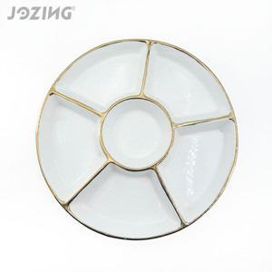 ドライナッツ陳列ケース スナック＆ディップ回転式サービングトレイ ドライフルーツディッシュディスペンサー セラミックプラッター レイジースーザン 分割トレイ - Product Image 1