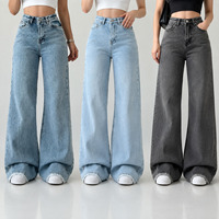 Jean taille haute pour femme, coupe super large, longueur ras du sol, en denim délavé vintage, style streetwear ample, OEM ODM Vente en gros en vrac