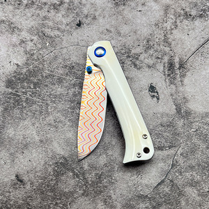 Couteau pliant artisanal en cuivre <span class=keywords><strong>damas</strong></span> avec manche en os de buffle, couteau utilitaire VG10 tranchant, couteau de survie, de chasse, de camping, couteau de poche - Product Image 4