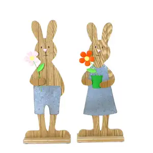 أرنب عيد الفصح ذكر أنثى بتصميم إبداعي ديكور خشبي لحفلة عيد الفصح زينة لمنطقة داخلية على الطاولة