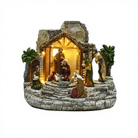 Décoration de crèche en polyrésine de style européen avec lumières LED musicales, fonctions animées, USB inclus, certifiée CE (usage intérieur)