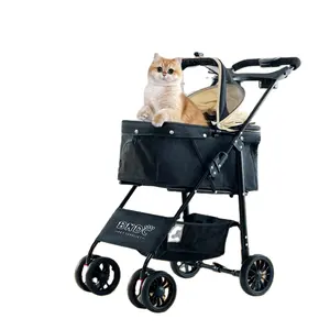 4 Wheels Foldable Traveling Lightweight Animal Gear Carriage For Small Medium Size Dogs & Cats Rabbit With Storage Basket