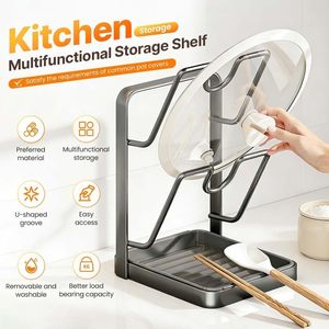 Support de rangement multifonctionnel pour couvercles de casseroles à 2 niveaux, porte-ustensiles de cuisine, support vertical durable pour planches à découper - Product Image 2