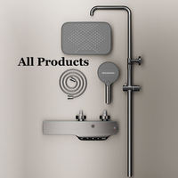 Système de douche thermostatique carré moderne en laiton brossé de qualité supérieure, avec douchette à main haute pression pour salle de bain