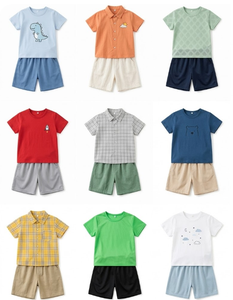 Wholesale Liquidation Children's Summer Sets Mixed Prints T-<b>Shirt</b>/Vest Shorts Breathable Cotton Mixed Size Clearance - Product Image 1