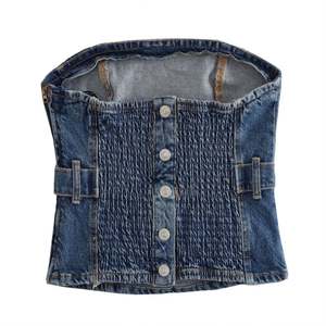 2025 Summer New Women's Fashion Slim <b>Waist</b> <b>Tie</b> Denim Tube <b>Top</b> Short Vest <b>Top</b> - Product Image 2