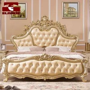 European leather bed princess princess wedding bed crown carved villa luxury king queen bed