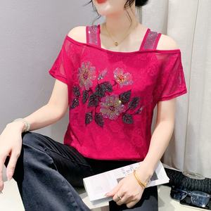 Nuevo diseño para mujer fuegos artificiales <span class=keywords><strong>Cisne</strong></span> diamantes <span class=keywords><strong>de</strong></span> imitación encaje brillante lentejuelas <span class=keywords><strong>ropa</strong></span> suelta camisetas club nocturno camisetas <span class=keywords><strong>de</strong></span> manga corta Camiseta <span class=keywords><strong>de</strong></span> fiesta - Product Image 6