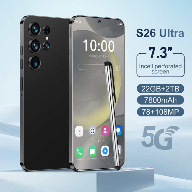 2026 New Original S26 Ultra Smartphones 22GB+2TB 5G Dual SIM 108MP Rear HD 7.3 Inch Android 15 Deca Core French Face Recognition