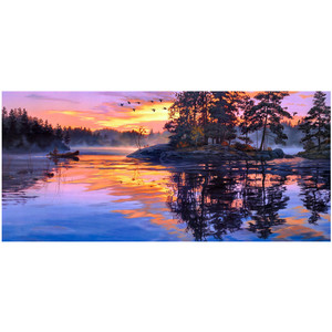 Popolare Kit Fai-da-Te per Pittura Diamantata 5D con Stampa di Barca sul Lago al Tramonto, Stile Americano 60x30cm - Product Image 3