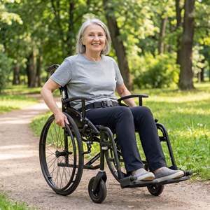 Fauteuil roulant pliable en aluminium léger pour personnes âgées (largeur de siège 43 cm), fauteuils roulants pour seniors - Product Image 2