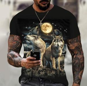 Maglietta estiva con stampa animalier top Casual Wolf 3D con scollo rotondo stampato a maniche corte - Product Image 5
