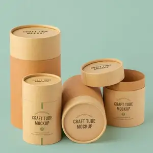 Custom design biodegradable kraft paper gifts tube round canisters packaging cylinder box for food
