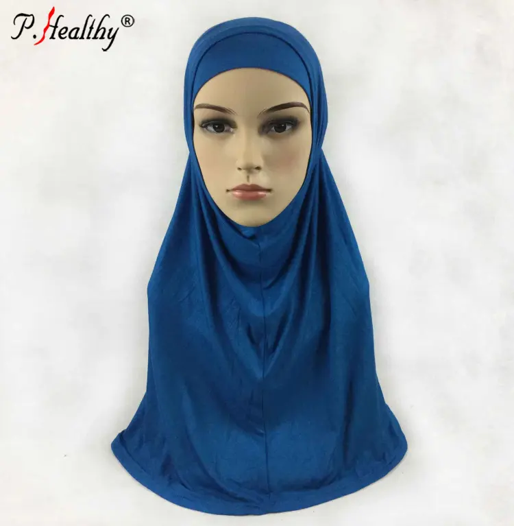 Лидер продаж, эластичный Модный высококачественный мусульманский хлопковый хиджаб из 2 частей, шарф