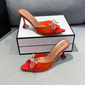 Thời Trang Mới Chỉ Peep Toe Màu Xanh Lá Cây Máy Bơm Bow Rhinestone Chiều Cao Tăng Trượt Trên Rượu Vang Thủy Tinh Gót Chân Phụ Nữ Dép Dép Dép - Product Image 3