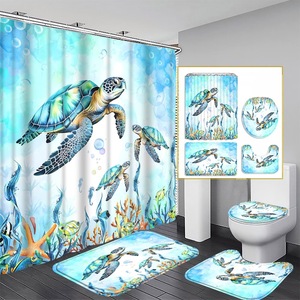 Juego de Cortinas de Ducha de Poliéster con Estampado Personalizado de Tortuga, Cortina de Baño Impermeable de Alta Calidad con 12 Ganchos, Proveedor OEM ODM - Product Image 4