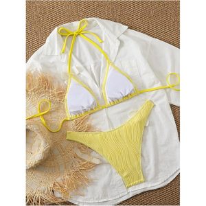 Conjunto de Bikini Acanalado Personalizado para Mujer, Traje de Baño Halter con Tanga, Elástico de Spandex y Nylon, Ropa de Playa y Crucero - Product Image 5