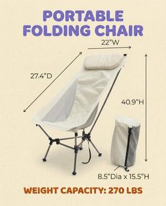 Chaise de camping pliable à dossier haut, chaise de pique-nique portable en métal avec sac de transport pour le camping, les voyages, la plage et la randonnée - Product Image 2