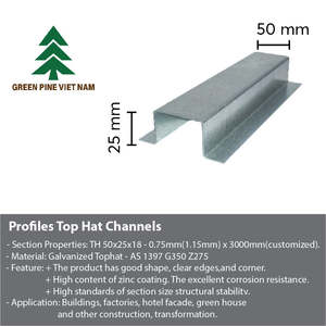 Exportateur du Vietnam 1.15mm BMT Z275 Chapeau haut de forme en acier galvanisé Fourrure Canal ASTM Omega Métal Fourrure Plafond Grille Coupe - Product Image 6