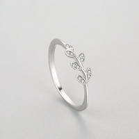 Bijoux en gros S925 Sterling Silver High Poli Zircon Feuille Bague pour les femmes