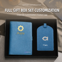Portefeuille de voyage en cuir avec protection RFID, porte-cartes pour carte d'embarquement, couverture de passeport, ensemble d'étiquettes de bagages avec boîte cadeau