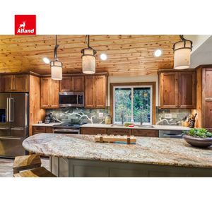 Armoire de cuisine américaine encadrée en bois d'aulne rustique finement travaillé, avec placage complet en ébène et finition glacée naturelle, contrastant avec le granit - Product Image 4