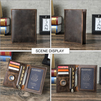 Dompet Kulit Asli Vintage Anti-Maling RFID untuk Kartu Identitas, Cocok untuk Pasangan, Perjalanan, dan Paspor, dengan Fitur Magsafe
