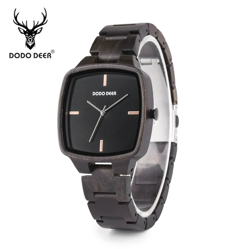 DODO DEER New Design Watches 2023 Men and Women Pointer Ebony Wooden Fashion Natural OEM with Logo Customized Square Unisex C02